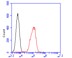 Flow cytometric analysis of Osteopontin was done on 213 cells. The cells were fixed, permeabilized and stained with the primary antibody (HA500464, 1/50) (red). After incubation of the primary antibody at room temperature for an hour, the cells were stained with a Alexa Fluor 488-conjugated Goat anti-Rabbit IgG Secondary antibody at 1/1000 dilution for 30 minutes.Unlabelled sample was used as a control (cells without incubation with primary antibody; black).